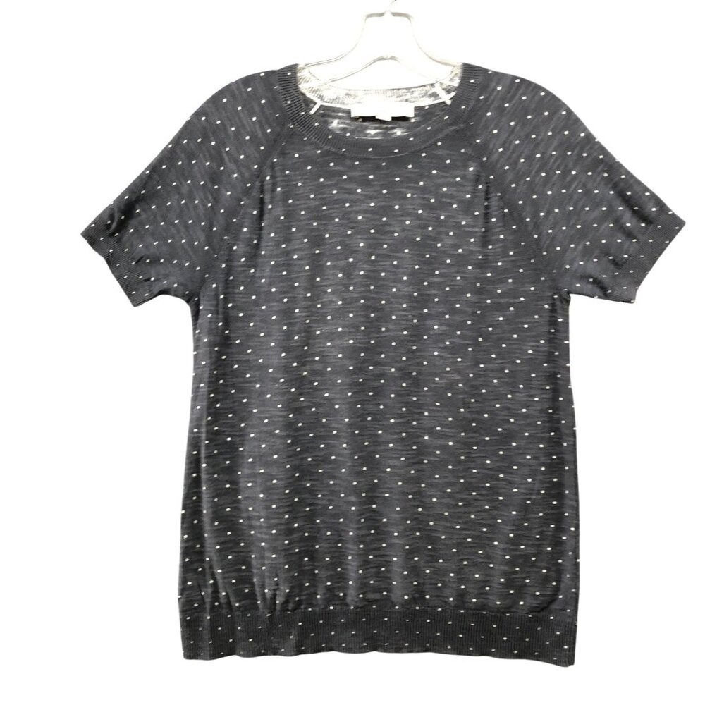 Loft Short Sleeve Sweater Womens S Gray Polka Dot Lightweight Cotton Crewneck